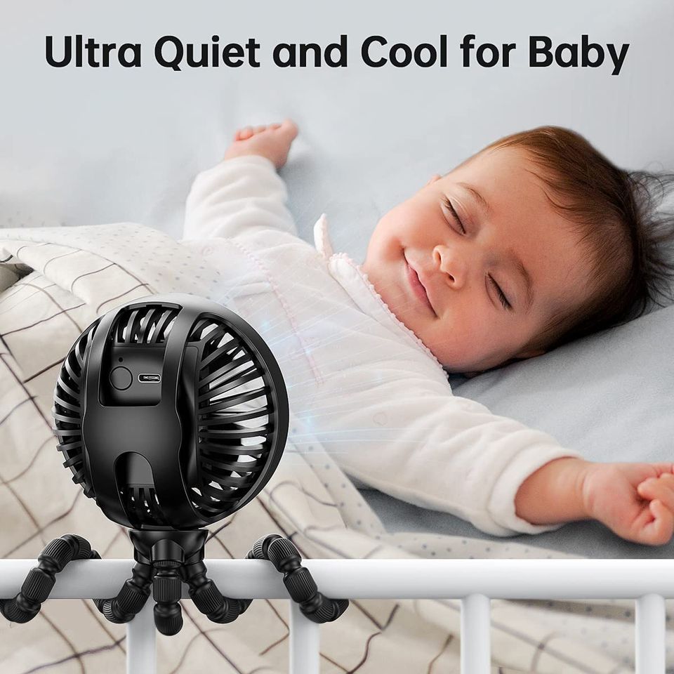 Mini Stroller Fan Clip-on for Baby, Small Portable Fan Rechargeable